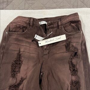 Mustard Seed Ripped Chocolate Trousers